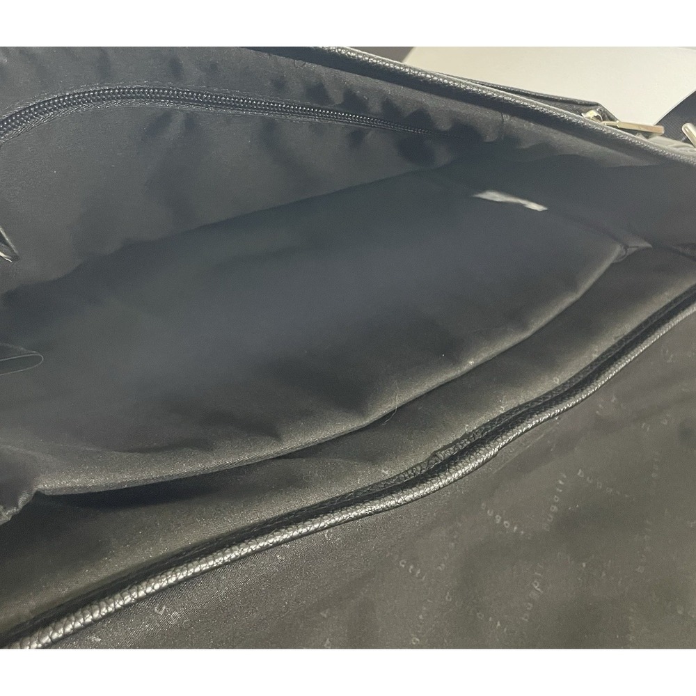 Black Leather Messenger Bag-Bugatti NWT Laptop Bag-Work Satchel-Shoulder Bag - Picture 5 of 16